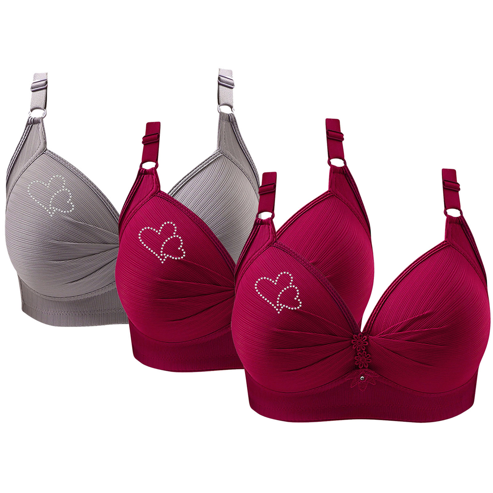 3 Pack Plus Size Sleep Bras for Women No Underwire Push up Comfort Bra Solid Color Seamless Everyday Brassiere